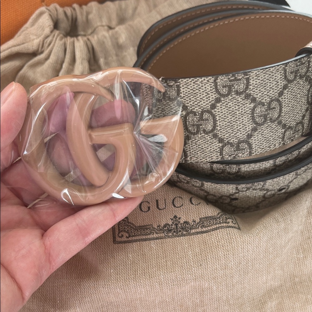 Gucci Beige and Brown GG Monogram Belt